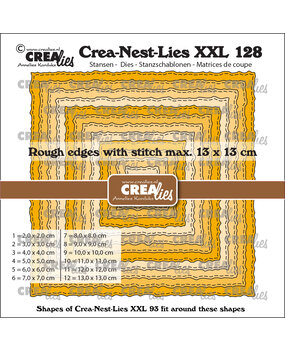 Crealies Crea-Nest-Lies XXL Dies No. 128 Squares with Rough Edges and Stitchlines (CLNestXXL128)