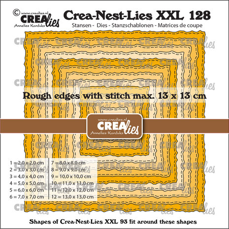 Crealies Crea-Nest-Lies XXL Dies No. 128 Squares with Rough Edges and Stitchlines (CLNestXXL128)