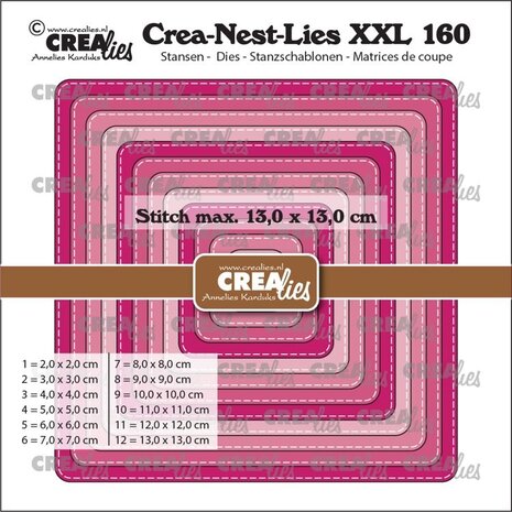Crealies Crea-Nest-Lies XXL Stansen No. 160 Vierkanten Met Afgeronde Hoeken Stiksteek (CLNestXXL160) Crealies Crea-Nest-Lies XXL Stansen No. 160 Vierkanten Met Afgeronde Hoeken Stiksteek (CLNestXXL160)