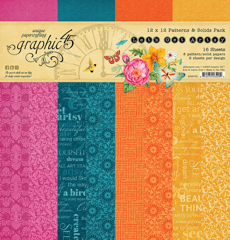 Graphic 45 Let's Get Artsy 12x12 Inch Patterns & Solids Pack (4502755) (DISCONTINUED)