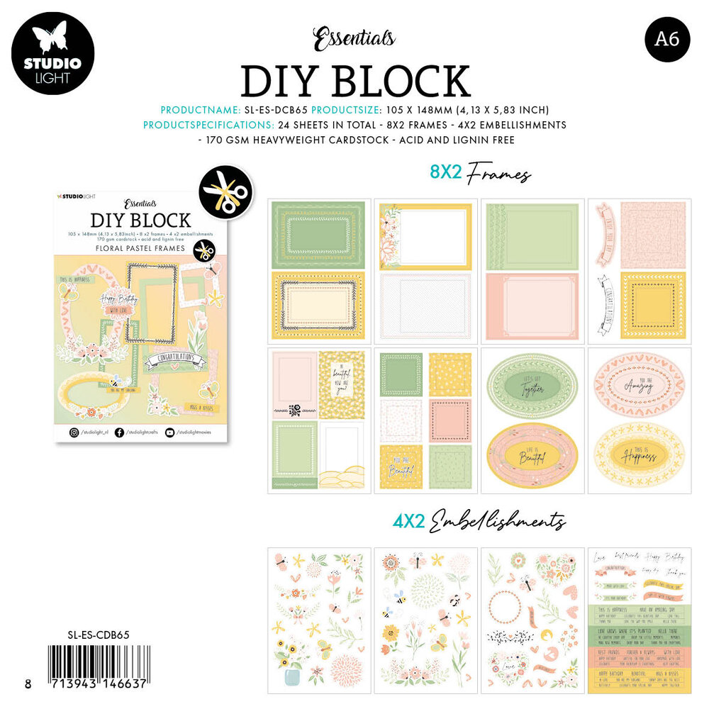 Studio Light Floral Pastel Frames DIY Block (SL-ES-DCB65) (OUTLET) Studio Light Floral Pastel Frames DIY Block (SL-ES-DCB65) (OUTLET)