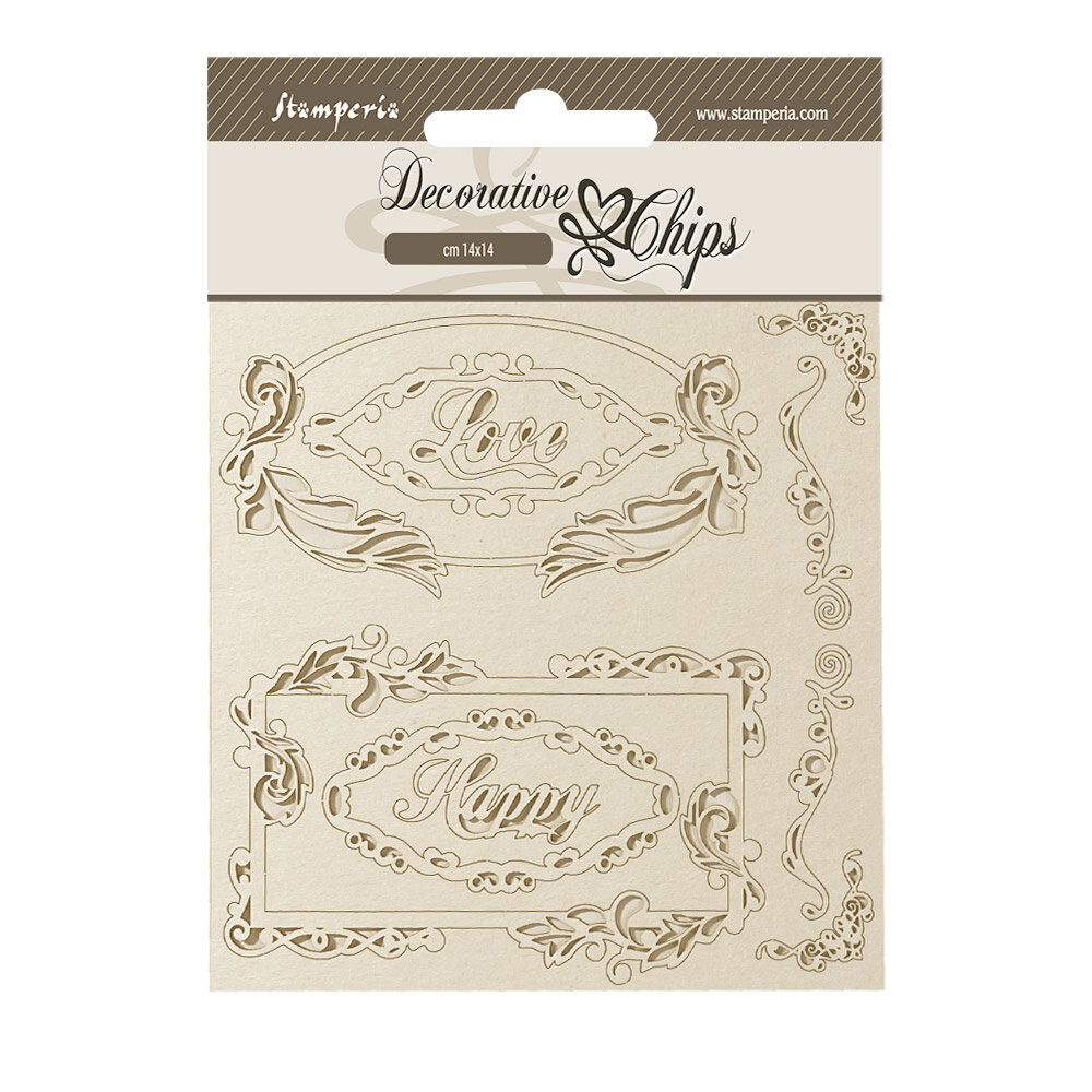 Stamperia Coffee and Chocolate Decorative Chips Love Happy Frames (SCB197) (DISCONTINUED)