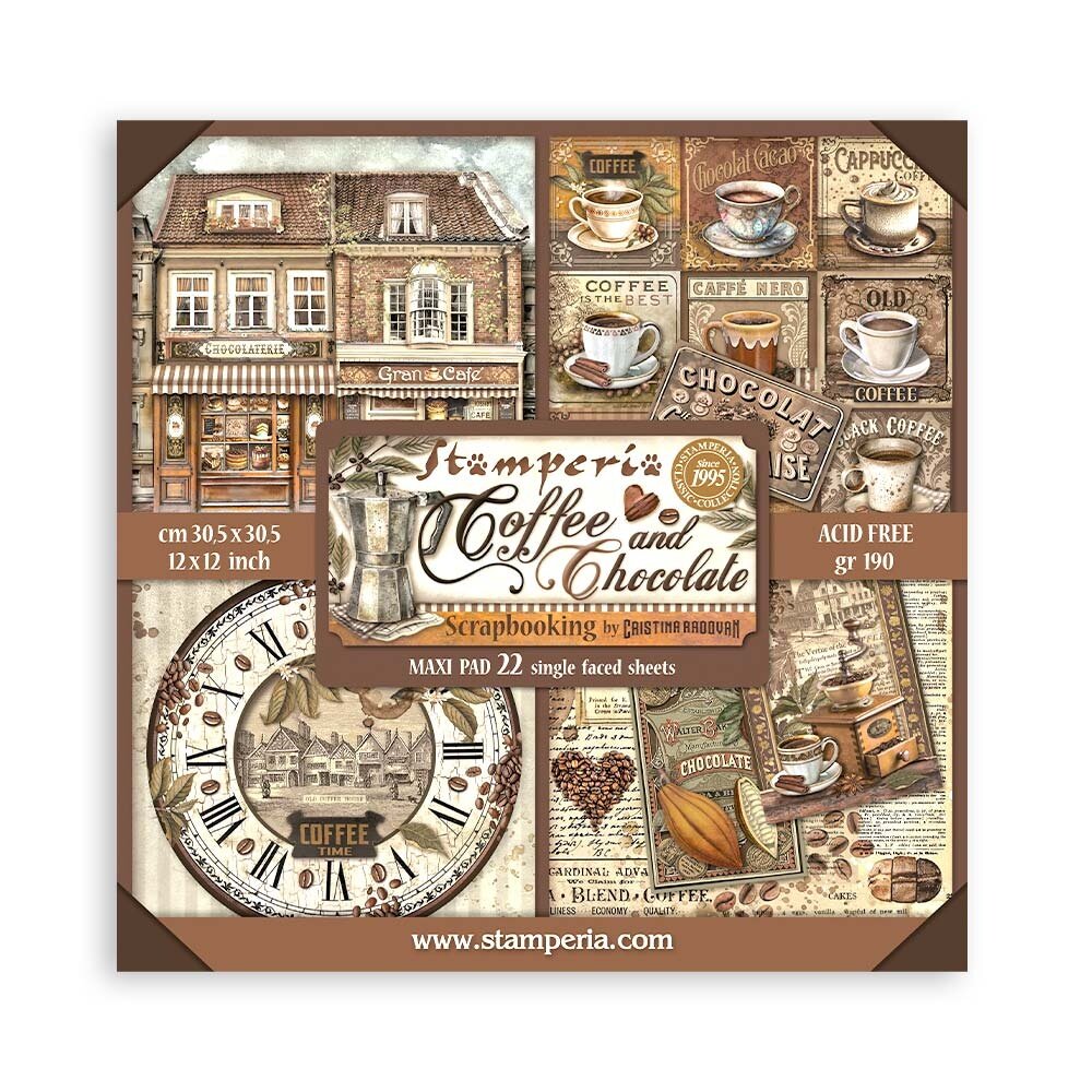 Stamperia Coffee and Chocolate Maxi 12x12 Inch Paper Pack (Single Face) (SBBXLB13)