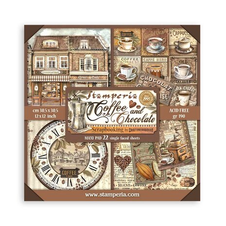 Stamperia Coffee and Chocolate Maxi 12x12 Inch Paper Pack (Single Face) (SBBXLB13)