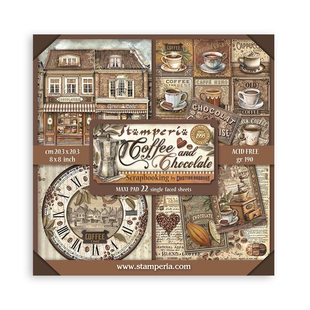 Stamperia Coffee and Chocolate Maxi 8x8 Inch Paper Pack (Single Face) (SBBSXB01)