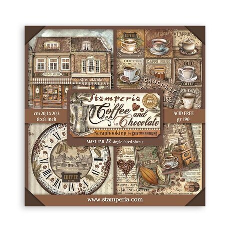 Stamperia Coffee and Chocolate Maxi 8x8 Inch Paper Pack (Single Face) (SBBSXB01)