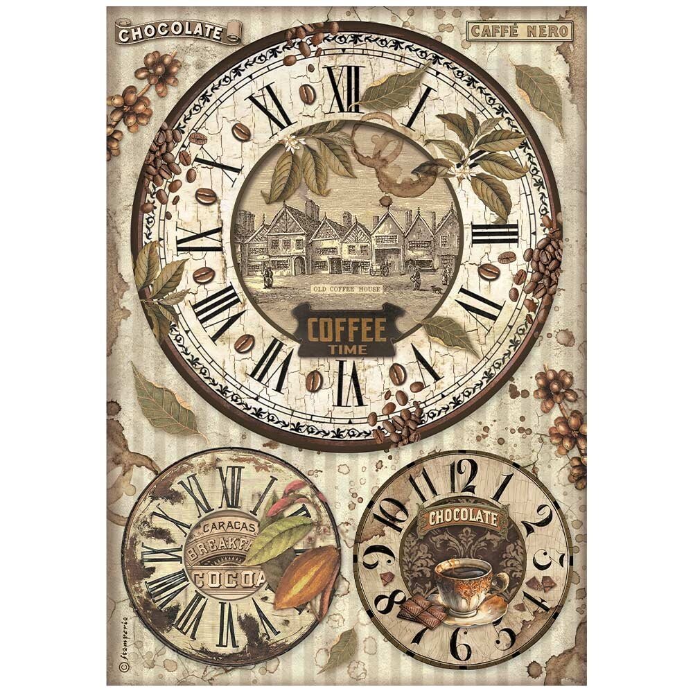 Stamperia Coffee and Chocolate A4 Rice Paper Clocks (6pcs) (DFSA4823) (DISCONTINUED)