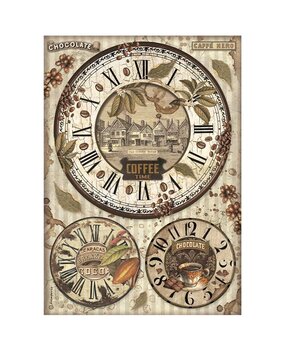 Stamperia Coffee and Chocolate A4 Rice Paper Clocks (6pcs) (DFSA4823) (DISCONTINUED)