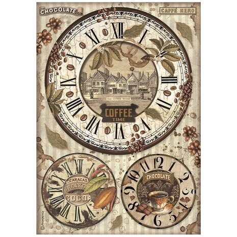 Stamperia Coffee and Chocolate A4 Rice Paper Clocks (6pcs) (DFSA4823) (DISCONTINUED)