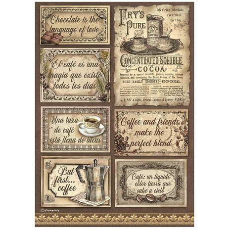 Stamperia Coffee and Chocolate A4 Rice Paper Labels (6pcs) (DFSA4826) (DISCONTINUED)