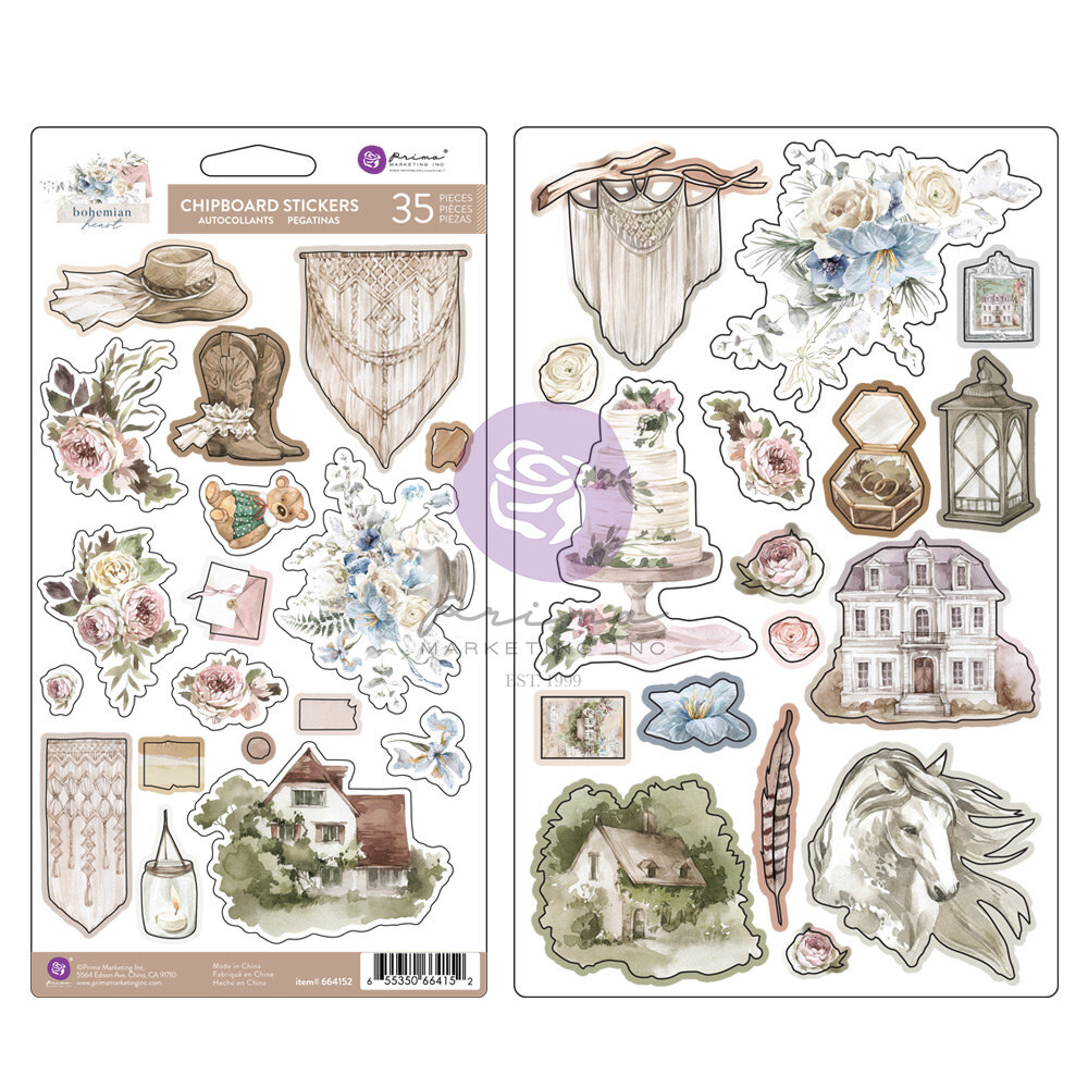 Prima Marketing Bohemian Heart Chipboard Stickers (35pcs) (664152) (DISCONTINUED)