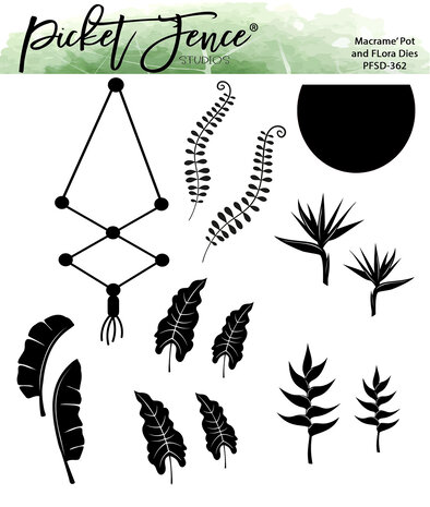 Picket Fence Studios Macrame' Pot and Flora 6x6 Inch Metal Dies (14pcs) (PFSD-362) (OUTLET) Picket Fence Studios Macrame' Pot and Flora 6x6 Inch Metal Dies (14pcs) (PFSD-362) (OUTLET)