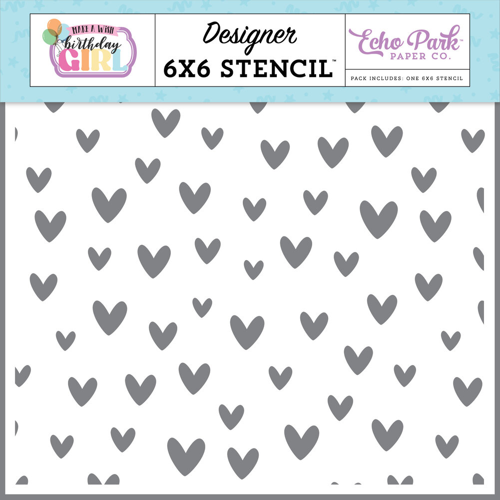 Echo Park Birthday Love Hearts Stencil (MWG349034) (OUTLET)