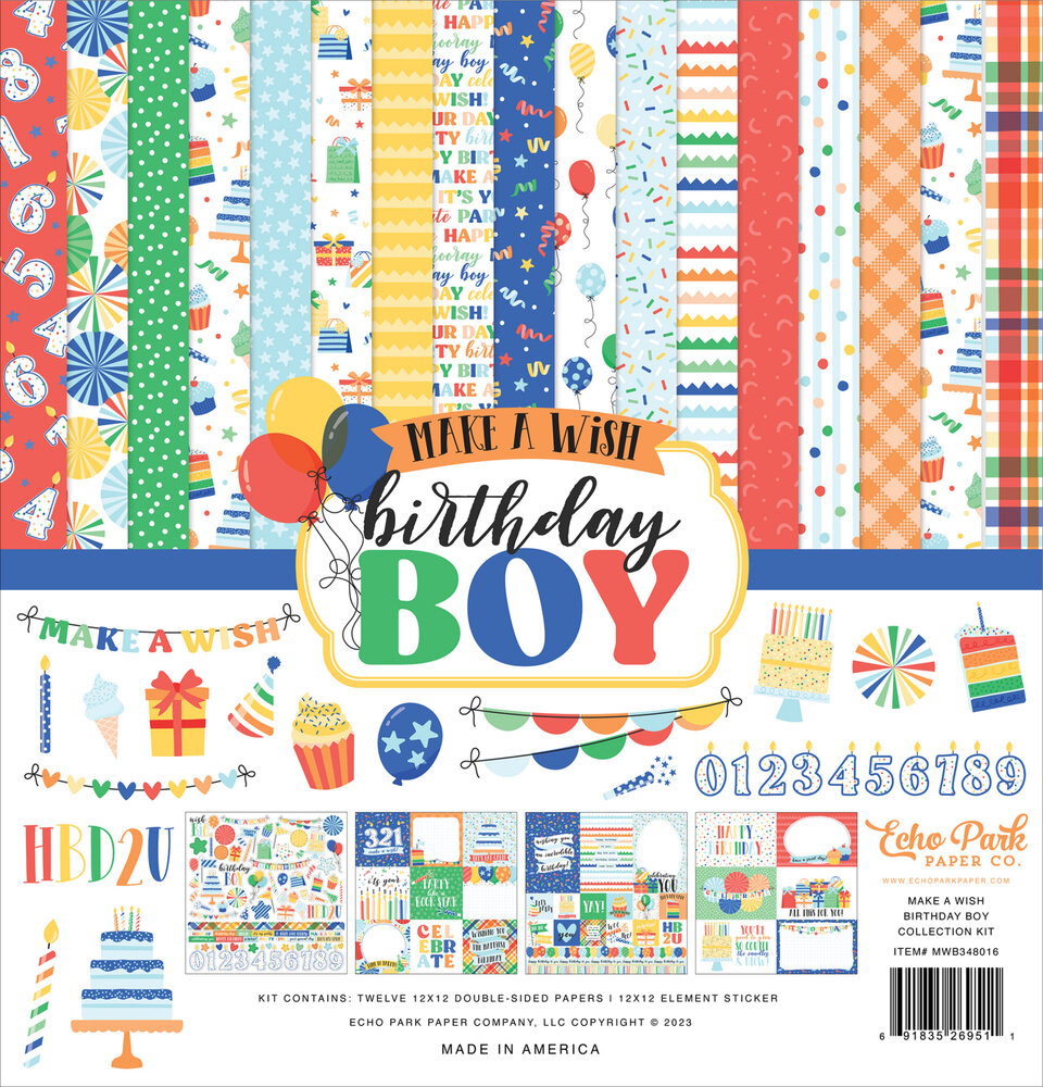 Echo Park Make A Wish Birthday Boy 12x12 Inch Collection Kit (MWB348016) (DISCONTINUED) Echo Park Make A Wish Birthday Boy 12x12 Inch Collection Kit (MWB348016) (DISCONTINUED)