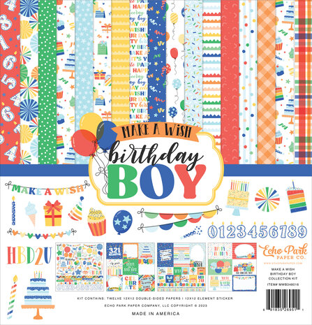 Echo Park Make A Wish Birthday Boy 12x12 Inch Collection Kit (MWB348016) (DISCONTINUED) Echo Park Make A Wish Birthday Boy 12x12 Inch Collection Kit (MWB348016) (DISCONTINUED)