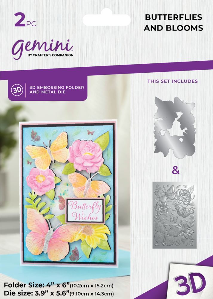 Gemini Butterflies and Blooms 4x6 Inch 3D Embossing Folder & Metal Die (GEM-3DEF4-MD-BUBL) (DISCONTINUED) Gemini Butterflies and Blooms 4x6 Inch 3D Embossing Folder & Metal Die (GEM-3DEF4-MD-BUBL) (DISCONTINUED)