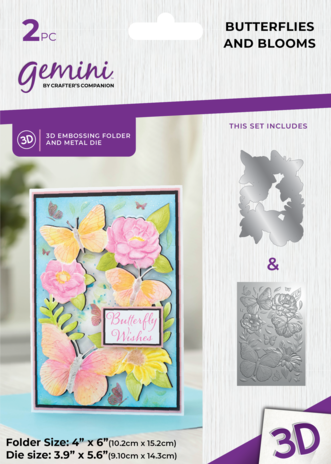 Gemini Butterflies and Blooms 4x6 Inch 3D Embossing Folder & Metal Die (GEM-3DEF4-MD-BUBL) (DISCONTINUED) Gemini Butterflies and Blooms 4x6 Inch 3D Embossing Folder & Metal Die (GEM-3DEF4-MD-BUBL) (DISCONTINUED)