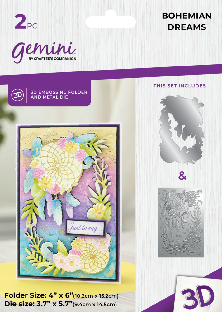 Gemini Bohemian Dreams 4x6 Inch 3D Embossing Folder & Metal Die (GEM-3DEF4-MD-BODR) (DISCONTINUED)