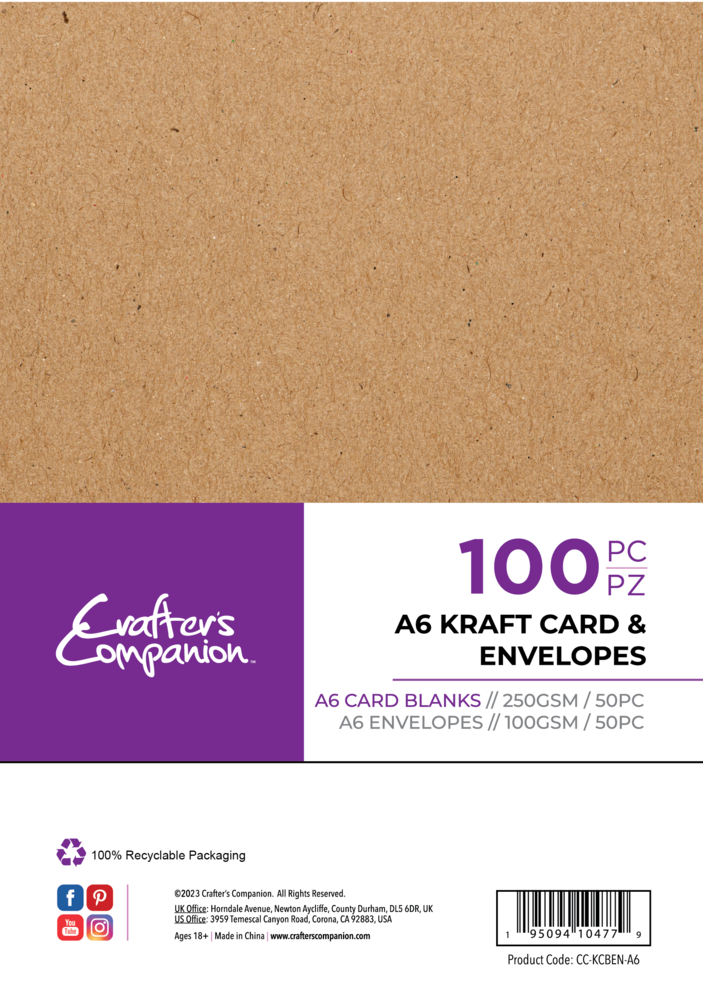 Crafter's Companion Card & Envelopes A6 Kraft (100pcs) (CC-KCBEN-A6) Crafter's Companion Card & Envelopes A6 Kraft (100pcs) (CC-KCBEN-A6)