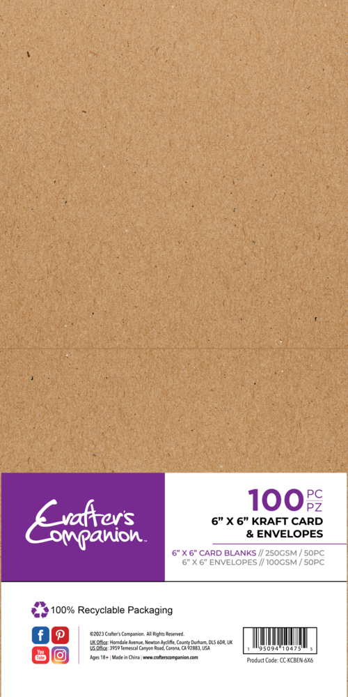 Crafter's Companion Card & Envelopes 6x6 Inch Kraft (100pcs) (CC-KCBEN-6X6) Crafter's Companion Card & Envelopes 6x6 Inch Kraft (100pcs) (CC-KCBEN-6X6)
