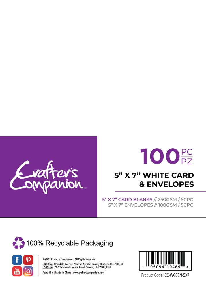 Crafter's Companion Card & Envelopes 5x7 Inch White (100pcs) (CC-WCBEN-5X7)