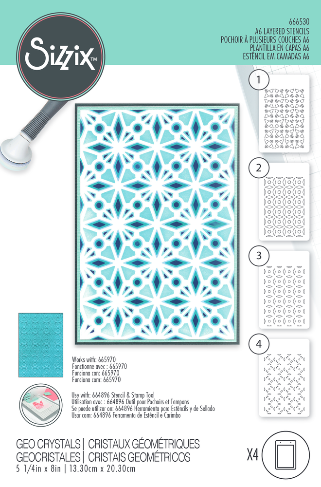 Sizzix Layered Stencils Geo Crystals (4pcs) (666530) (DISCONTINUED) Sizzix Layered Stencils Geo Crystals (4pcs) (666530) (DISCONTINUED)