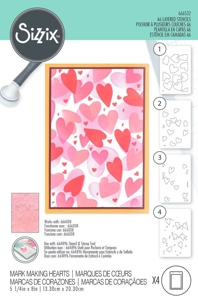 Sizzix Layered Stencils by Kath Breen Mark Making Hearts (4pcs) (666532) (DISCONTINUED)