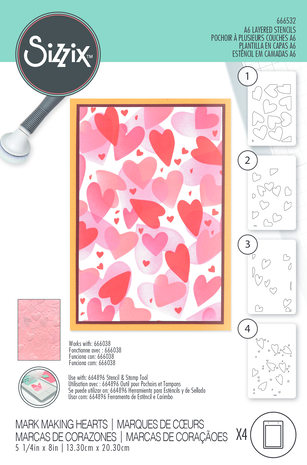 Sizzix Layered Stencils by Kath Breen Mark Making Hearts (4pcs) (666532) (DISCONTINUED)