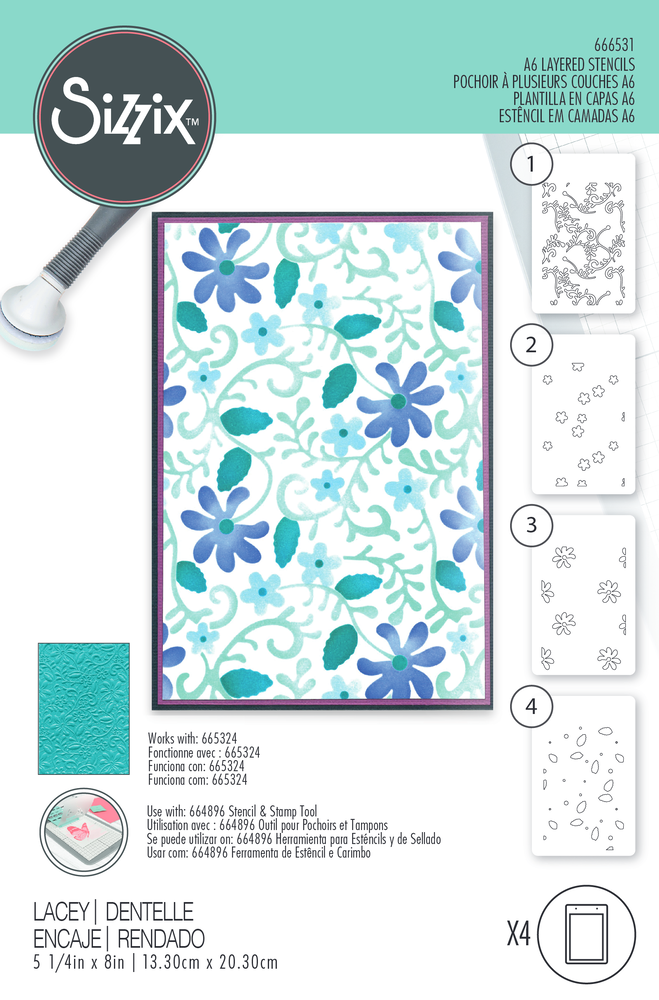 Sizzix Layered Stencils by Kath Breen Lacey (4pcs) (666531) (DISCONTINUED)