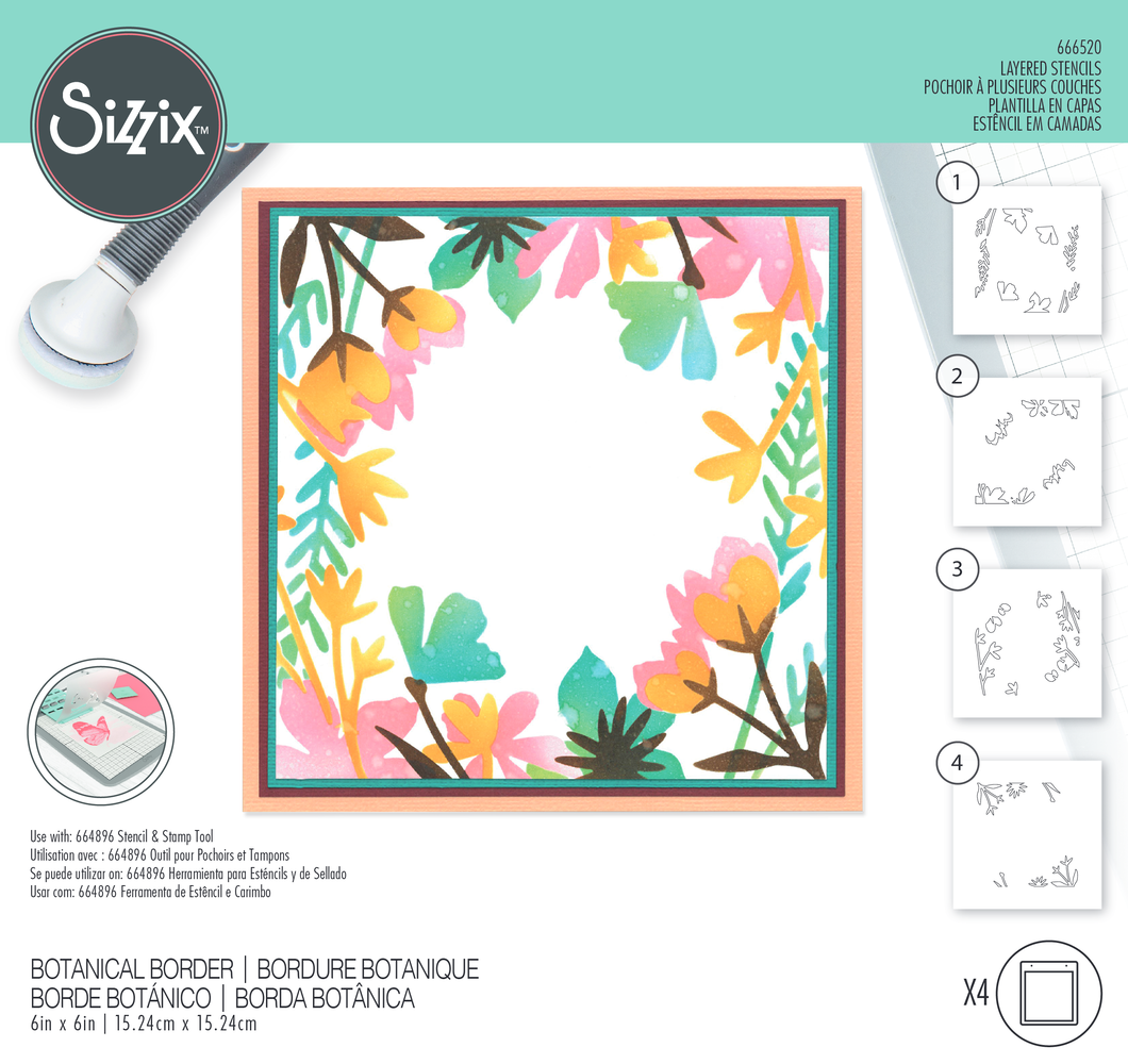 Sizzix Layered Stencils by Jennifer Ogborn Botanical Border (4pcs) (666520) (DISCONTINUED) Sizzix Layered Stencils by Jennifer Ogborn Botanical Border (4pcs) (666520) (DISCONTINUED)