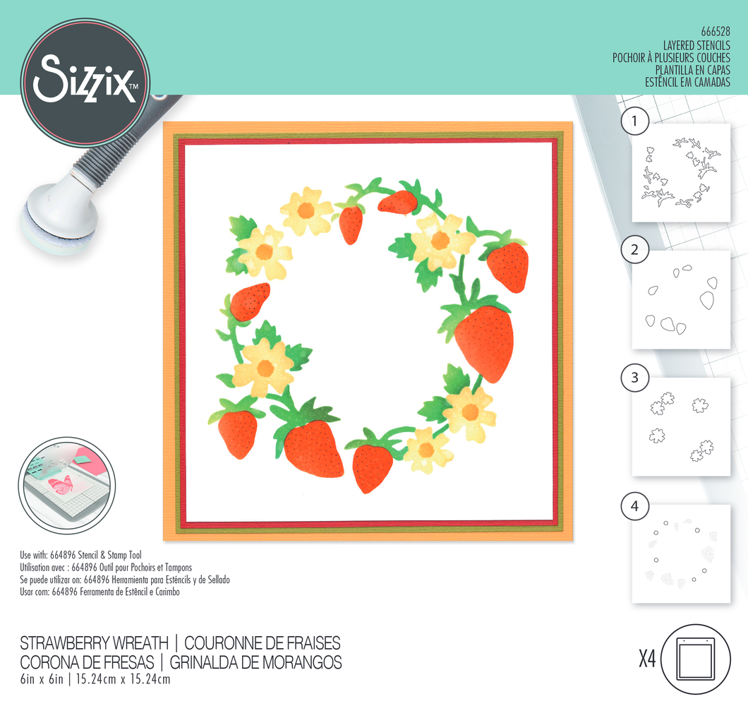 Sizzix Layered Stencils by Jennifer Ogborn Strawberry Wreath (4pcs) (666528) (DISCONTINUED)
