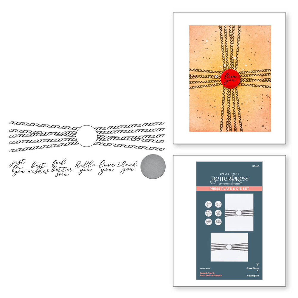 Spellbinders Sealed Cord & Faux Seal Sentiments Press Plate & Die Set (BP-107)