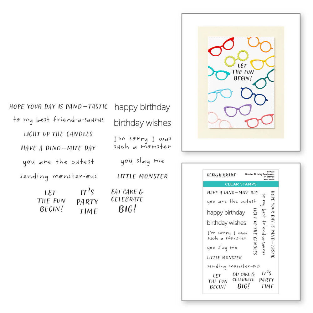 Spellbinders Monster Birthday Sentiments Clear Stamp (STP-221) (OUTLET)