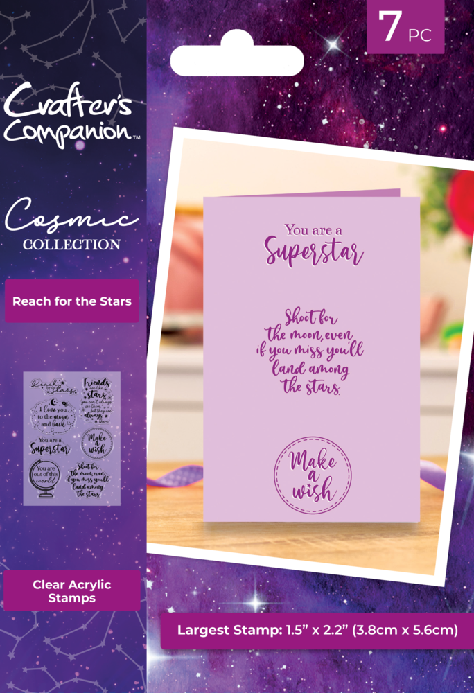 Crafter's Companion Cosmic Collection Clear Stamps A6 Sentiments Reach for the Stars (COS-CA-ST-RFTS) (DISCONTINUED)