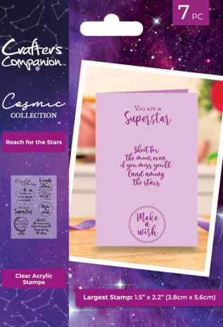 Crafter's Companion Cosmic Collection Clear Stamps A6 Sentiments Reach for the Stars (COS-CA-ST-RFTS) (DISCONTINUED)