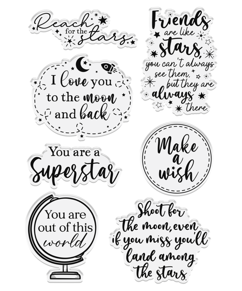 Crafter's Companion Cosmic Collection Clear Stamps A6 Sentiments Reach for the Stars (COS-CA-ST-RFTS) (DISCONTINUED)