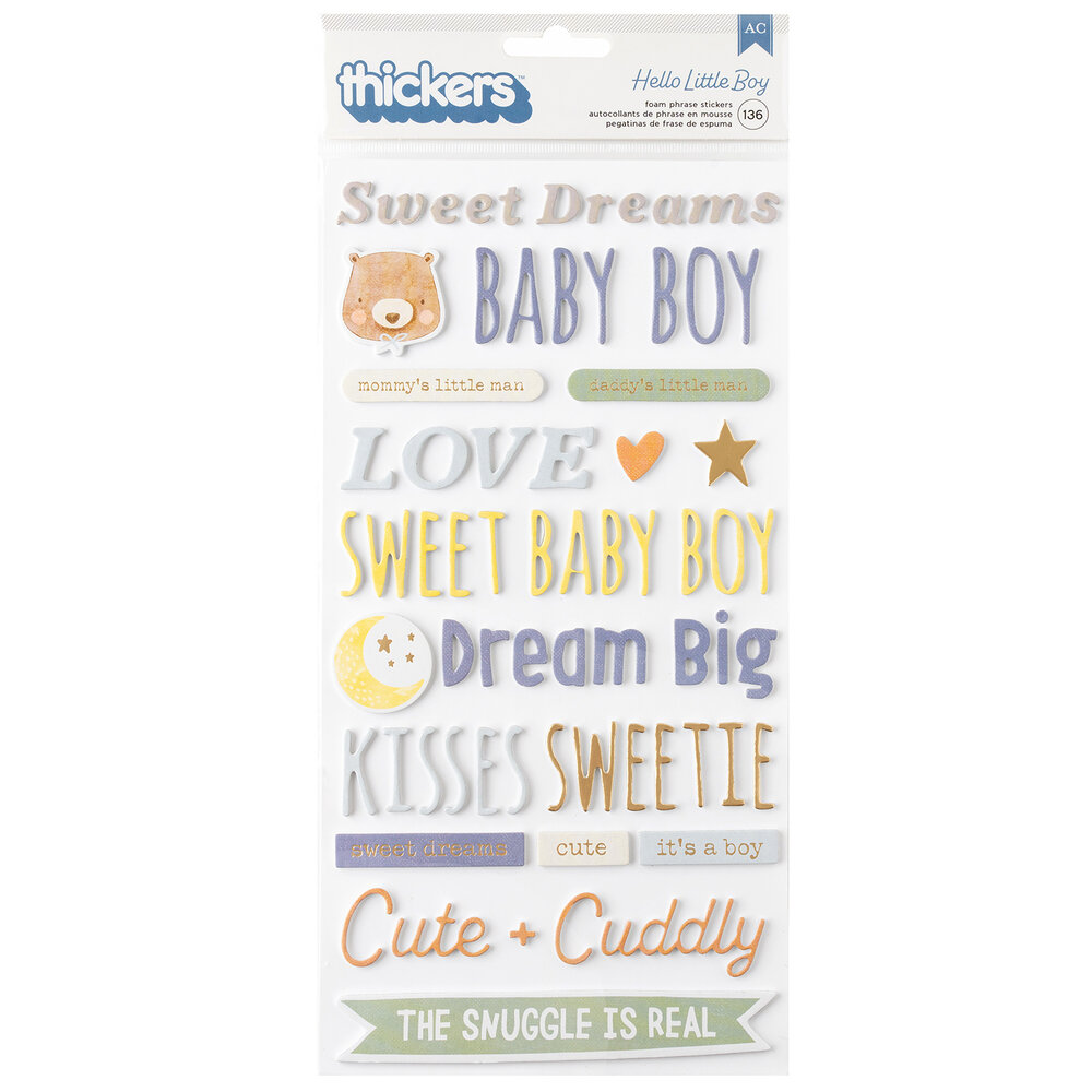 American Crafts Hello Little Boy Thickers Phrase Foam with Gold Foil (136pcs) (34030018) (OUTLET)