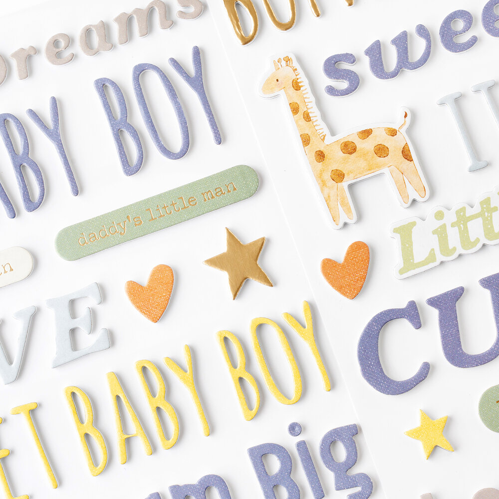American Crafts Hello Little Boy Thickers Phrase Foam with Gold Foil (136pcs) (34030018) (OUTLET)