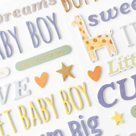 American Crafts Hello Little Boy Thickers Phrase Foam with Gold Foil (136pcs) (34030018) (OUTLET)