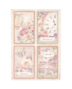 Stamperia Romance Forever A4 Rice Paper 4 Cards (6pcs) (DFSA4833) (DISCONTINUED)