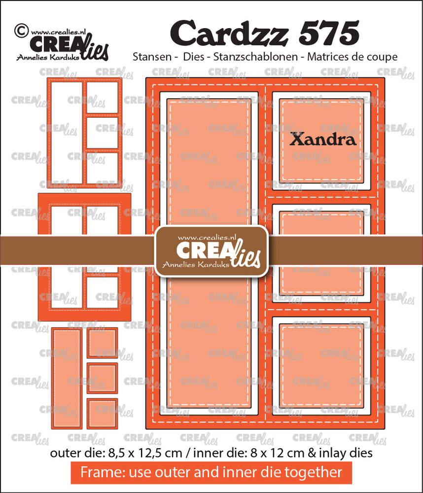 Crealies Cardzz Stansen No.575 Frame & Inlays Xandra (3 vierkantjes en 1 rechthoek) (CLCZ575)