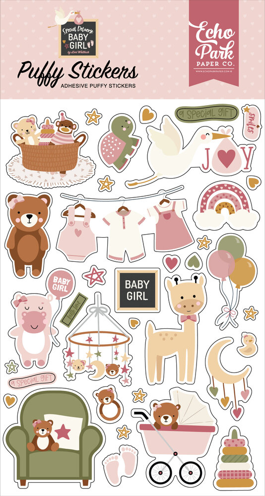 Echo Park Special Delivery Baby Girl Puffy Stickers (SDG354066) (DISCONTINUED)