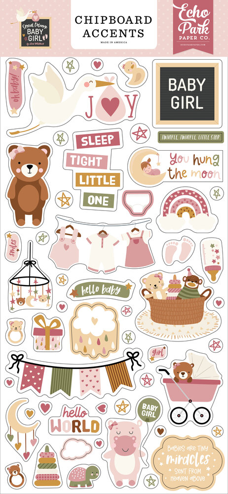 Echo Park Special Delivery Baby Girl Chipboard Accents (SDG354021) (DISCONTINUED)