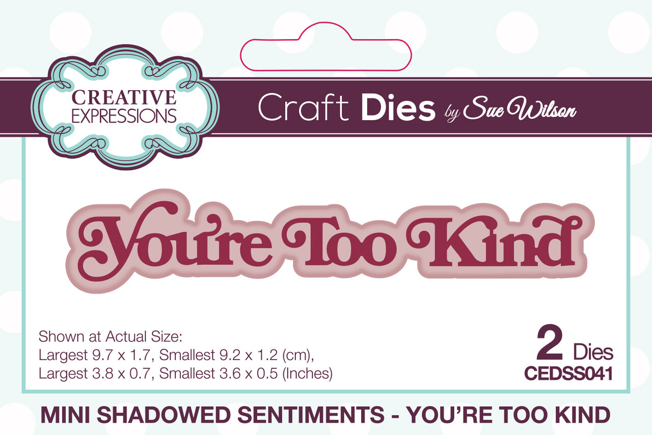 Creative Expressions Sue Wilson Craft Die Mini Shadowed Sentiments You're Too Kind (CEDSS041) (OUTLET)