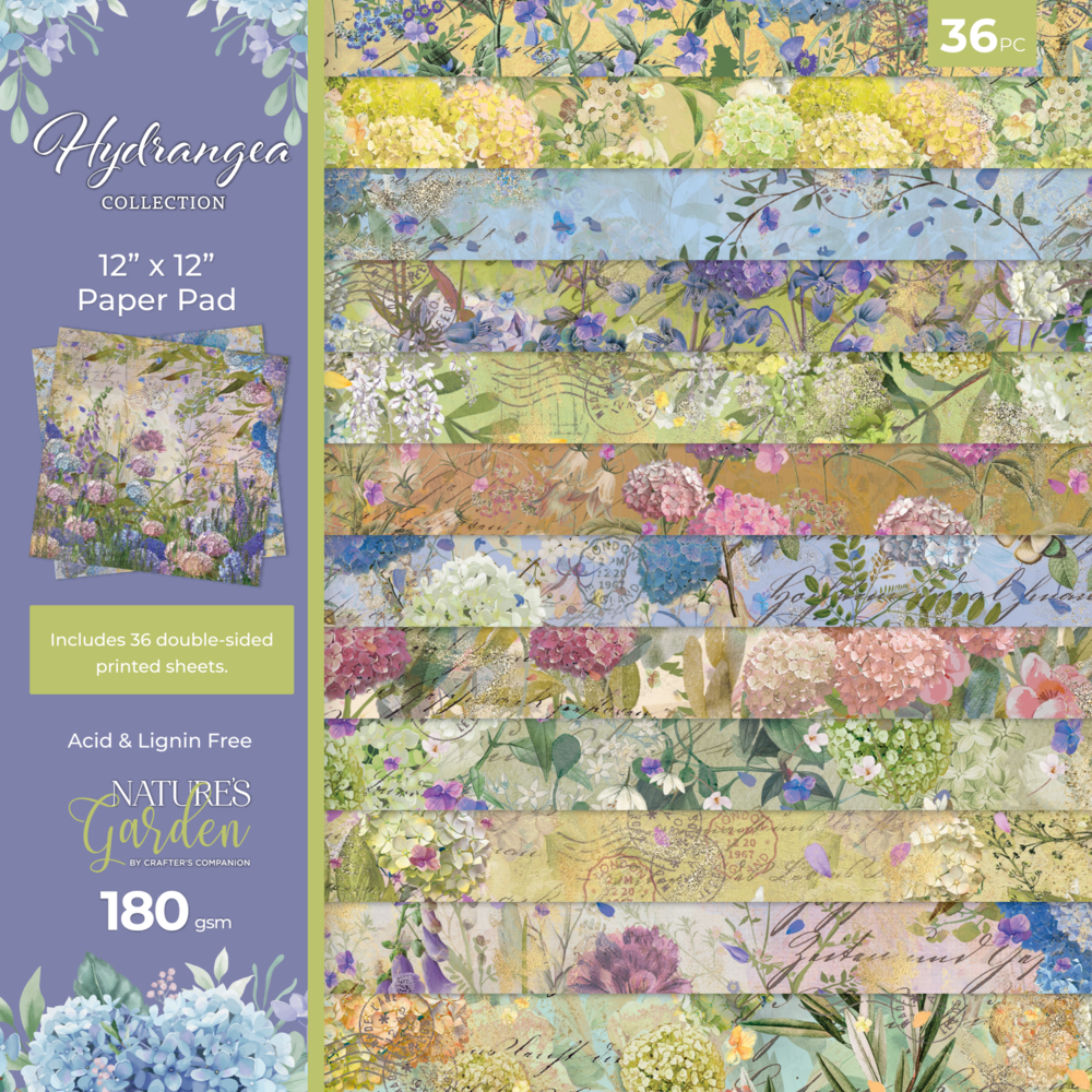 Crafter's Companion Hydrangea 12x12 Inch Paper Pad (NG-HY-PAD12) (DISCONTINUED) Crafter's Companion Hydrangea 12x12 Inch Paper Pad (NG-HY-PAD12) (DISCONTINUED)