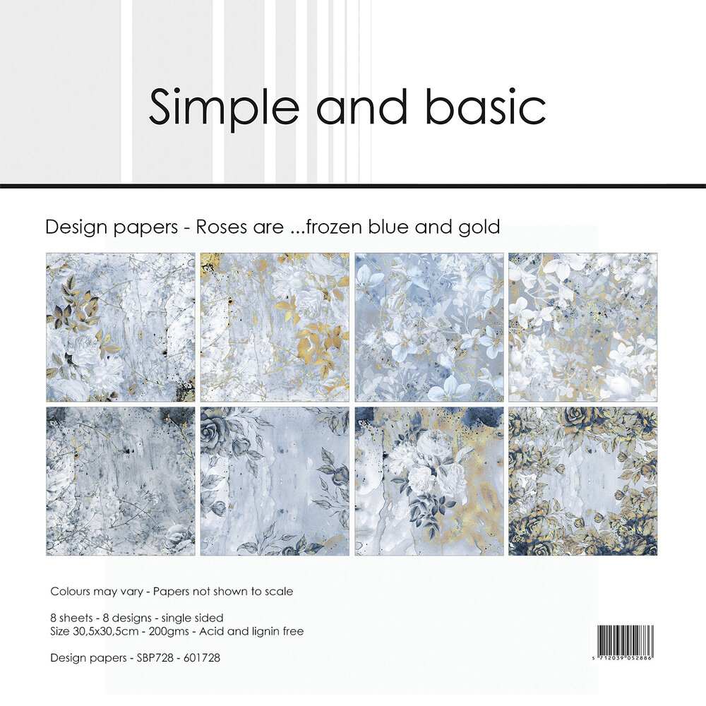 Simple and Basic Roses are ...frozen blue and gold 12x12 Inch Paper Pack (SBP728)