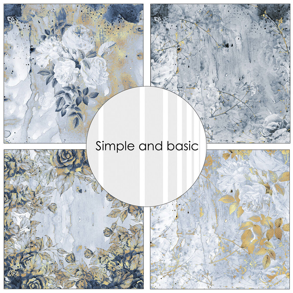 Simple and Basic Roses are ...frozen blue and gold 12x12 Inch Paper Pack (SBP728)