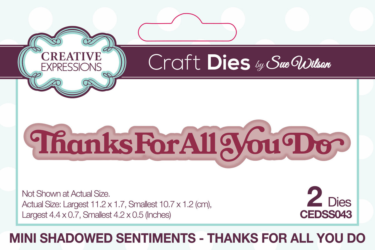 Creative Expressions Sue Wilson Craft Die Mini Shadowed Sentiments Thanks For All You Do (CEDSS043) (OUTLET)