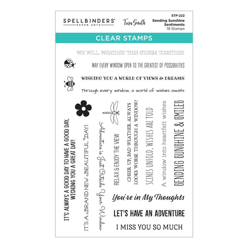 Spellbinders Sending Sunshine Sentiments Clear Stamp Set (STP-222) (DISCONTINUED) Spellbinders Sending Sunshine Sentiments Clear Stamp Set (STP-222) (DISCONTINUED)