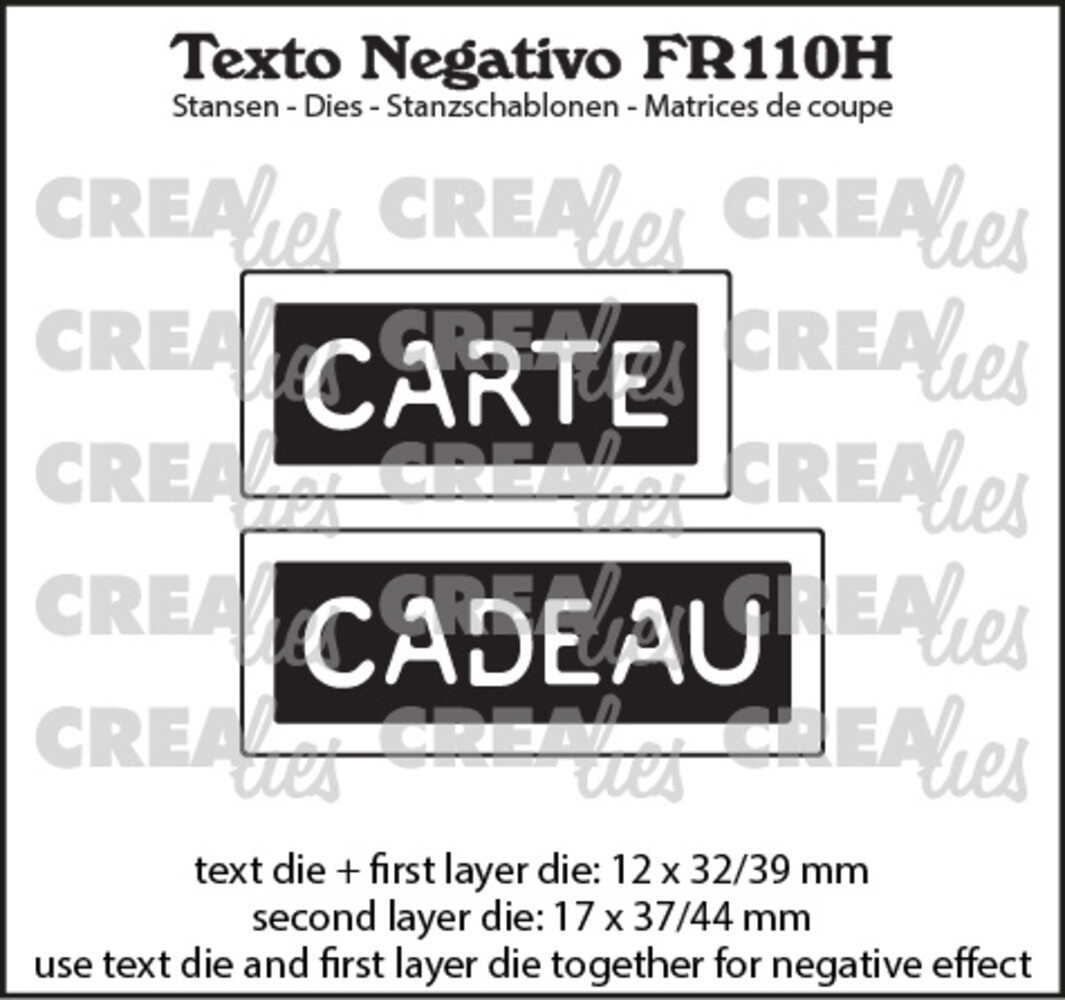 Crealies Texto Negativo Dies French No. 110H Carte Cadeau (FR110H)